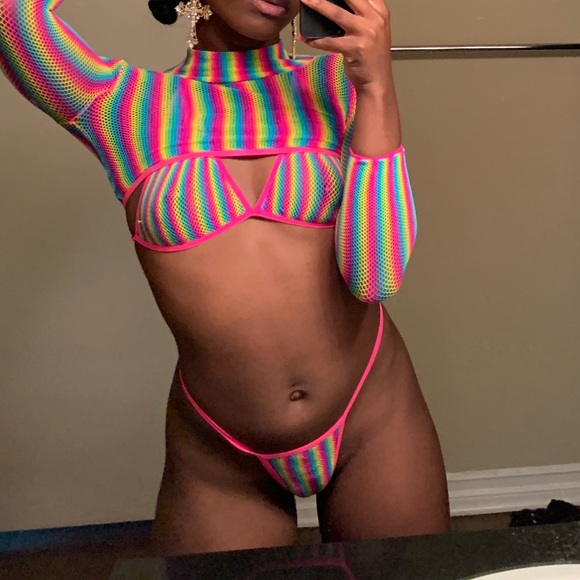 3 Piece Fishnet Bathing Suit - Picture 2 of 2